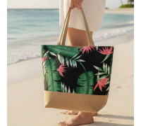 Beach Handbag Tropical Black