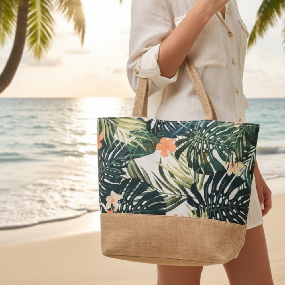 Beach Handbag Floral Leaf