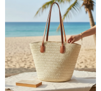 Beach Handbag Woven Straw Offwhite