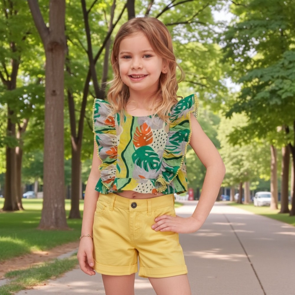 Girls Set Blouse Colorful + Shorts Yellow SET