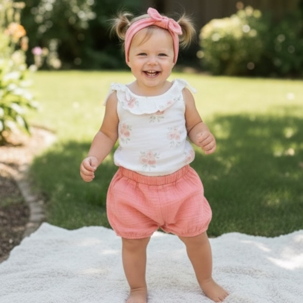 Newborn Overall Coral Flowers