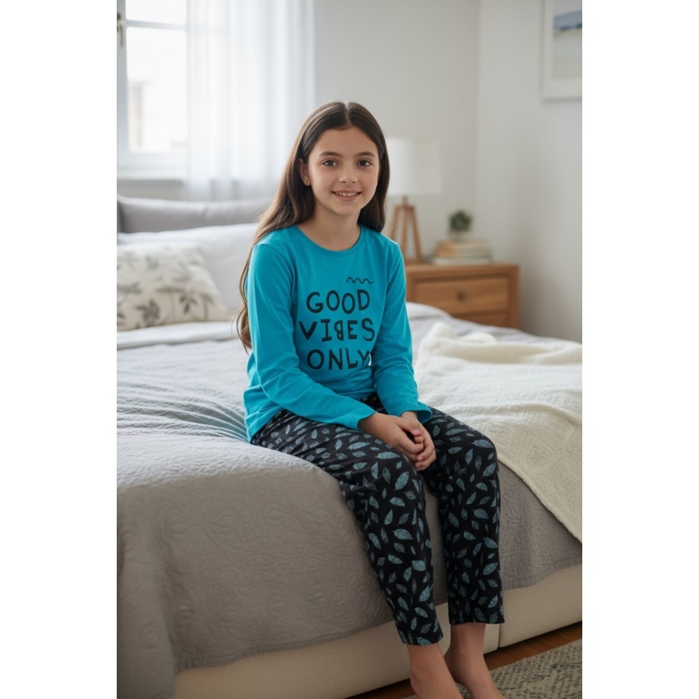 Kids Winter Pyjamas Good Vibes Only Blue
