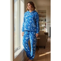 Woman Winter Pyjama Set Snowflakes Blue