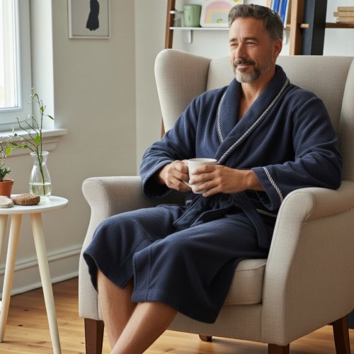 Men Winter Robe Classic Navy Men Winter Robe Classic Navy