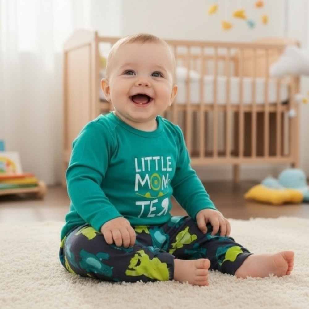 Newborn Pyjama Cotton Monster Green