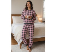 Woman Winter Pyjama Set Pink Squares Grey