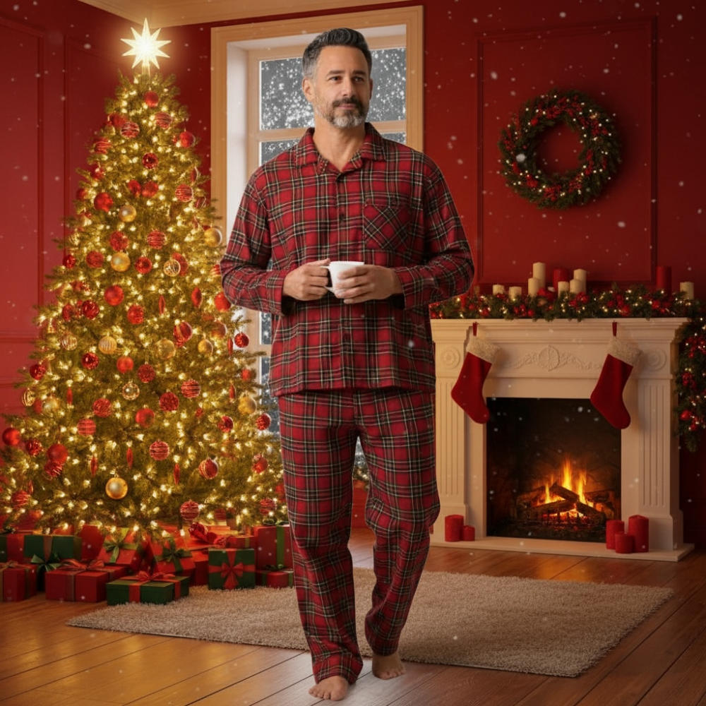 Men Winter Pyjama Set Christmas Red