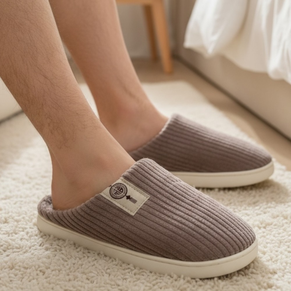 Men Winter Slippers Anchor Brown