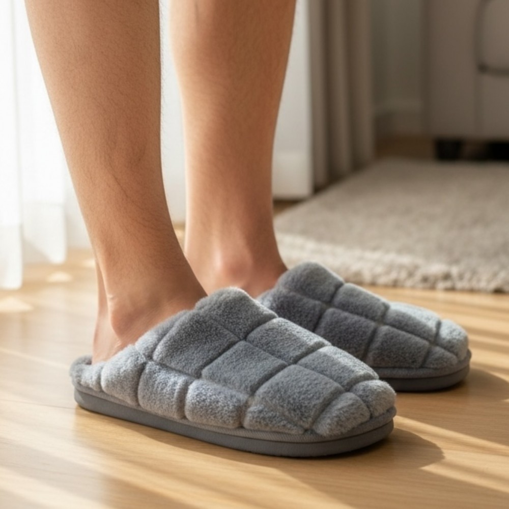 Men Winter Slippers Square Grey