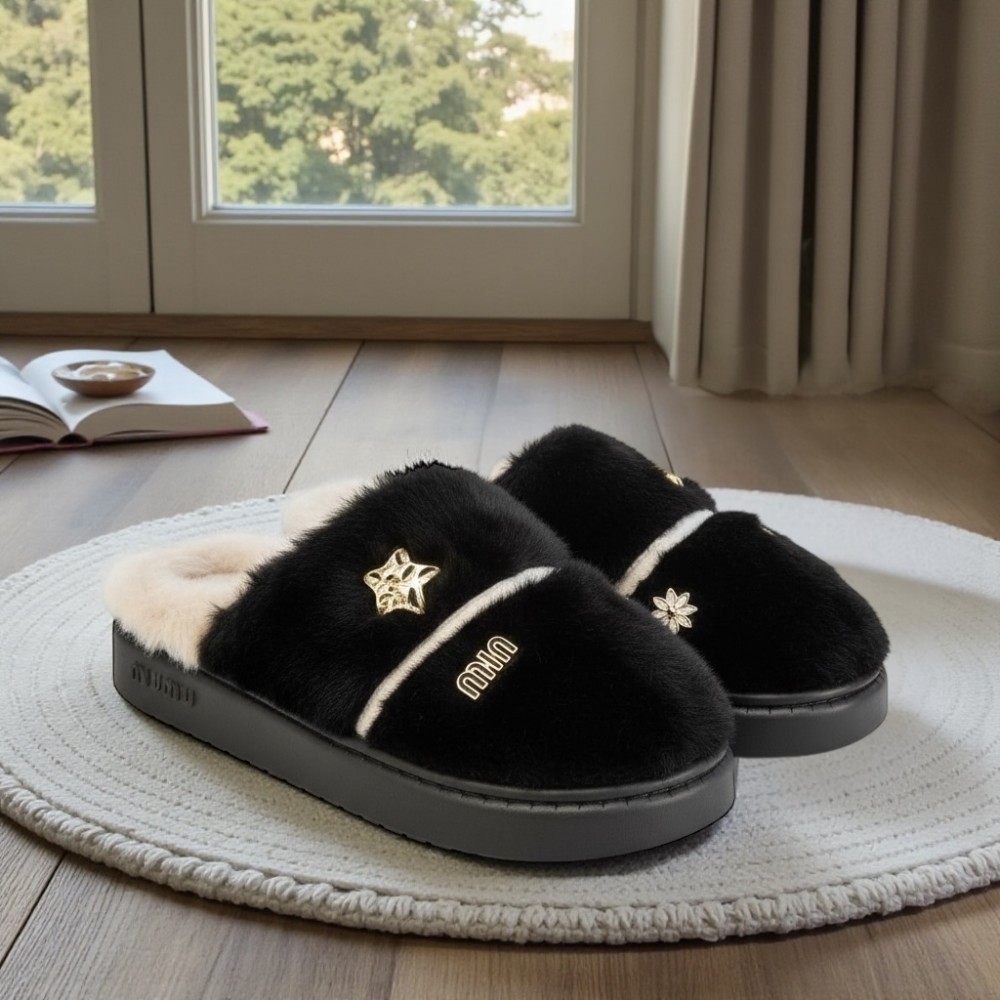 Woman Winter Slippers Pins Black Woman Winter Slippers Pins Black