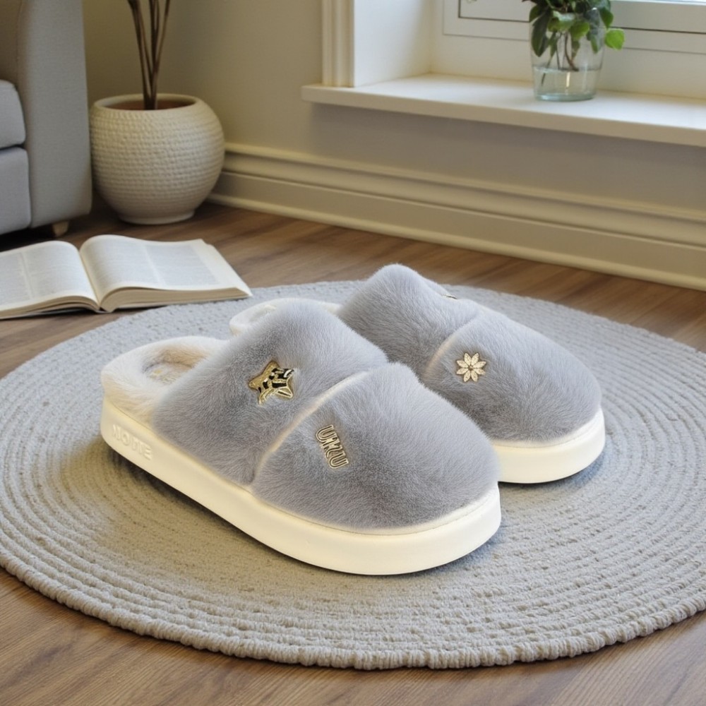 Woman Winter Slippers Pins Grey Woman Winter Slippers Pins Grey