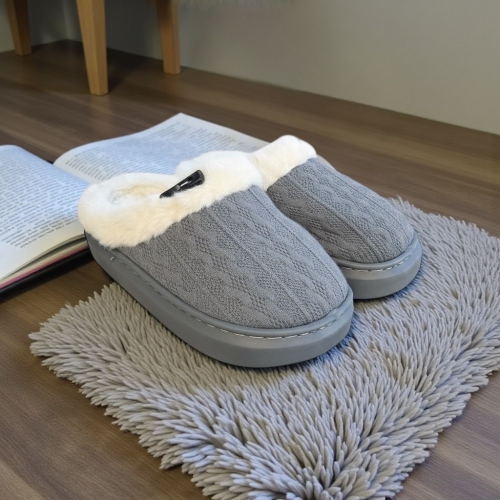 Woman Winter Slippers Wool Shape Grey Woman Winter Slippers Wool Shape Grey