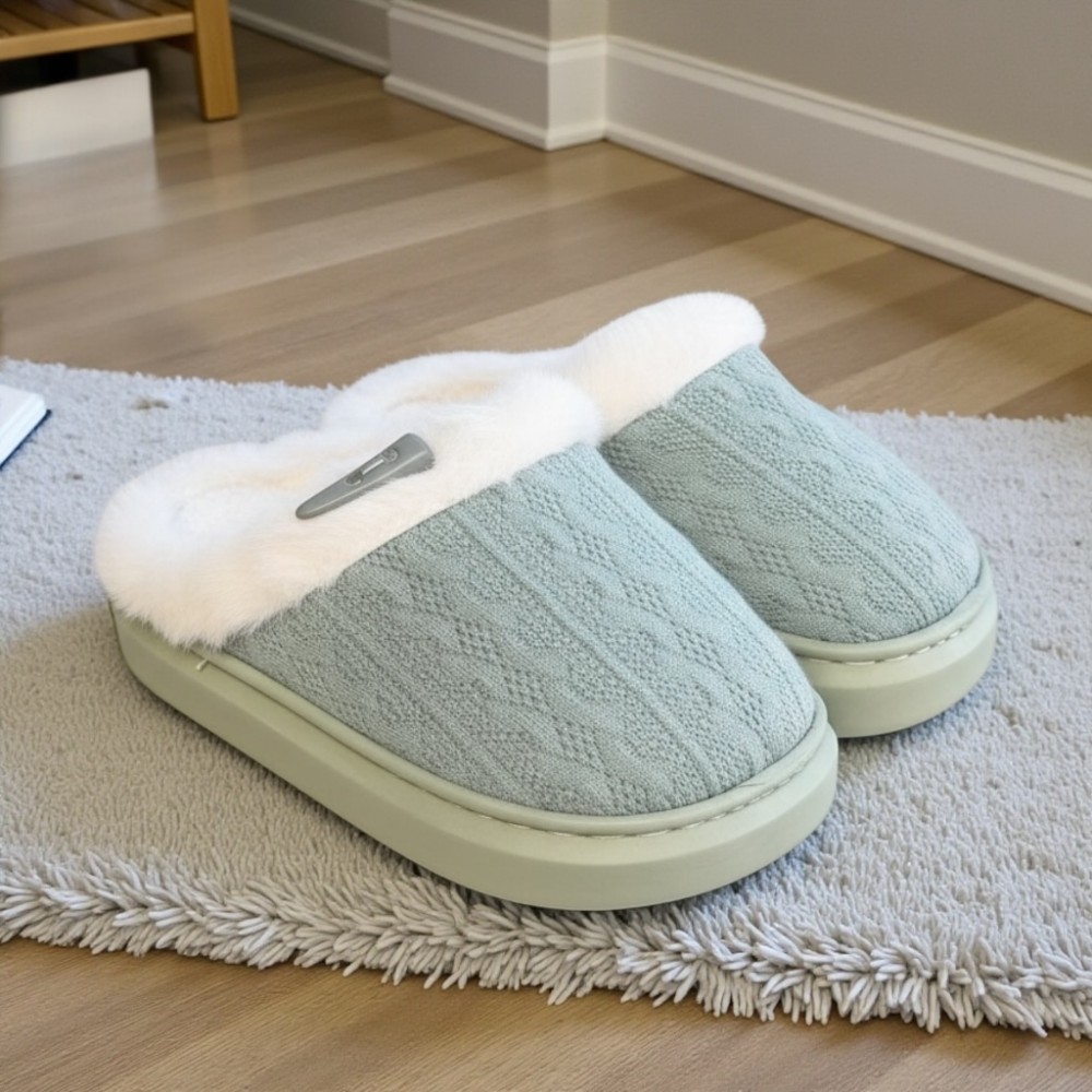 Woman Winter Slippers Wool Shape Green Woman Winter Slippers Wool Shape Green