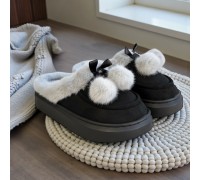 Woman Winter Slippers Bow Black