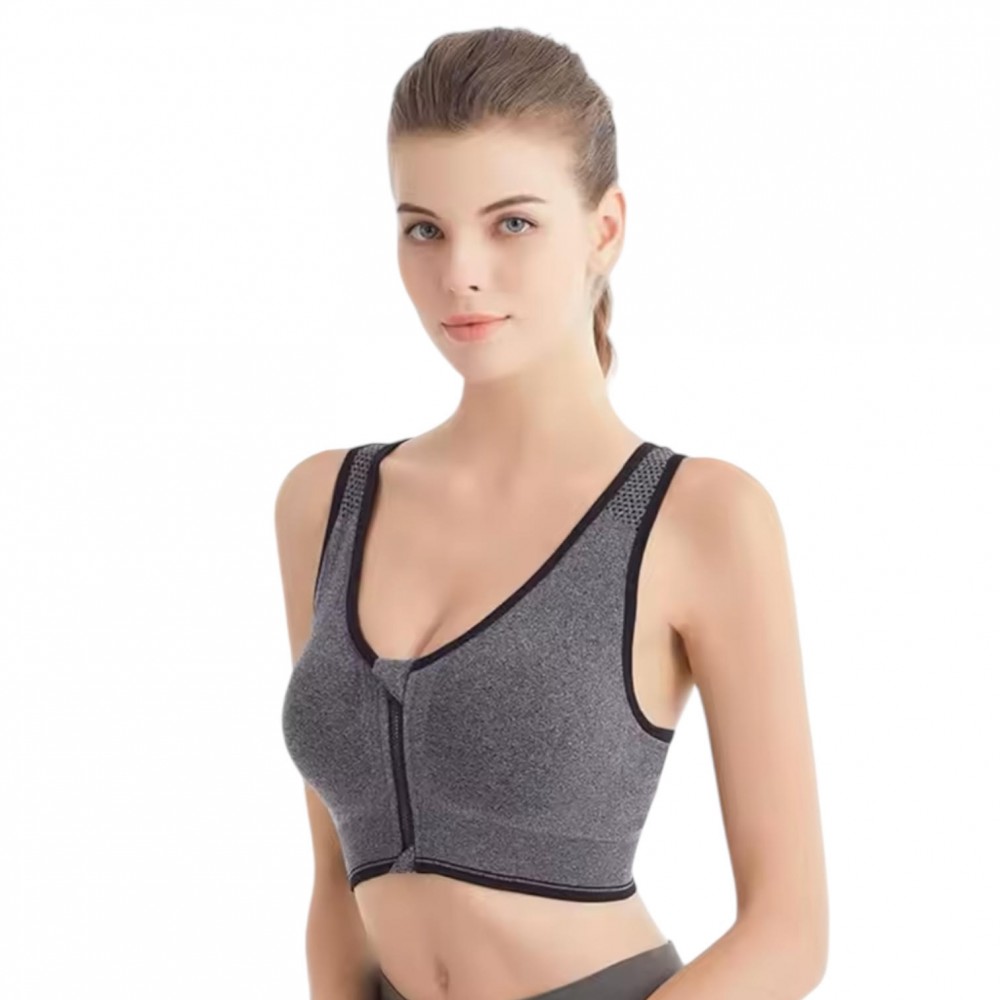 Front Zip Sports Bra Woman Push Up Black