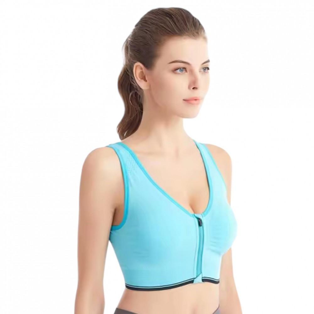 Front Zip Sports Bra Woman Push Up Blue