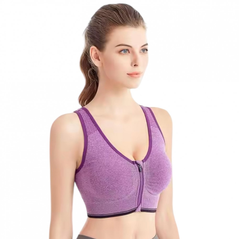 Front Zip Sports Bra Woman Push Up Mauve