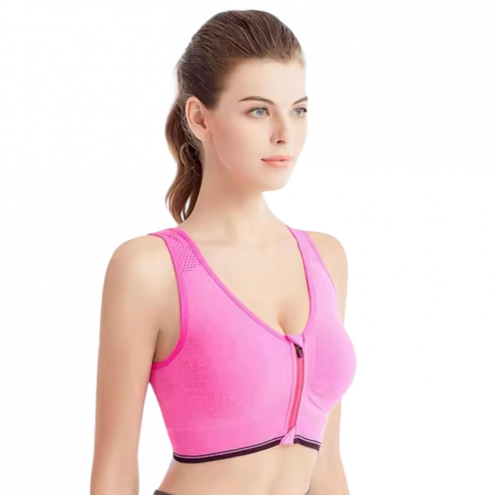 Front Zip Sports Bra Woman Push Up Pink