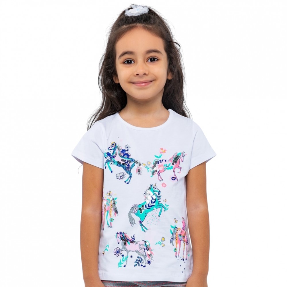 Girls Blouse - Horse White