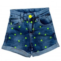 Girls Shorts Jeans Green Hearts