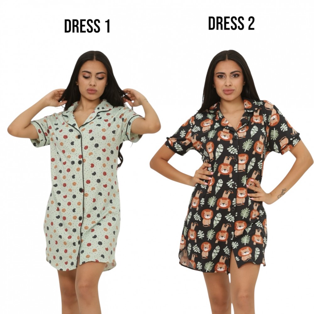 Woman Summer Pyjamas 2  Dresses -  Cookies + Lion BLack