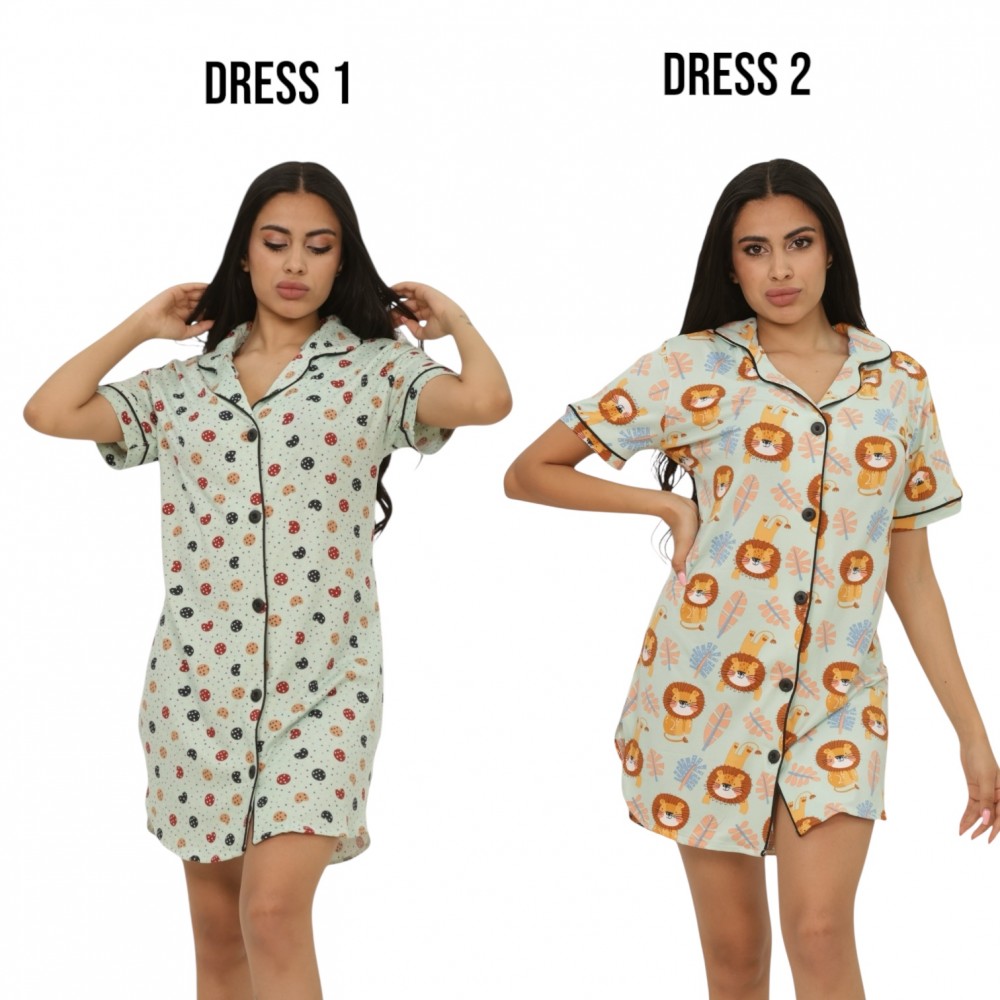 Woman Summer Pyjamas 2  Dresses -  Cookies + Lion Green