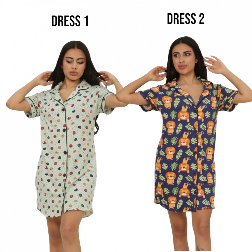 Woman Summer Pyjamas 2  Dresses -  Cookies + Lion Navy
