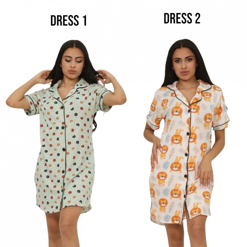 Woman Summer Pyjamas 2  Dresses -  Cookies + Lion White