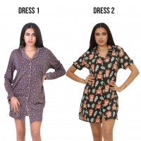 Woman Summer Pyjamas 2  Dresses -  Leaves Beige + Lion Black