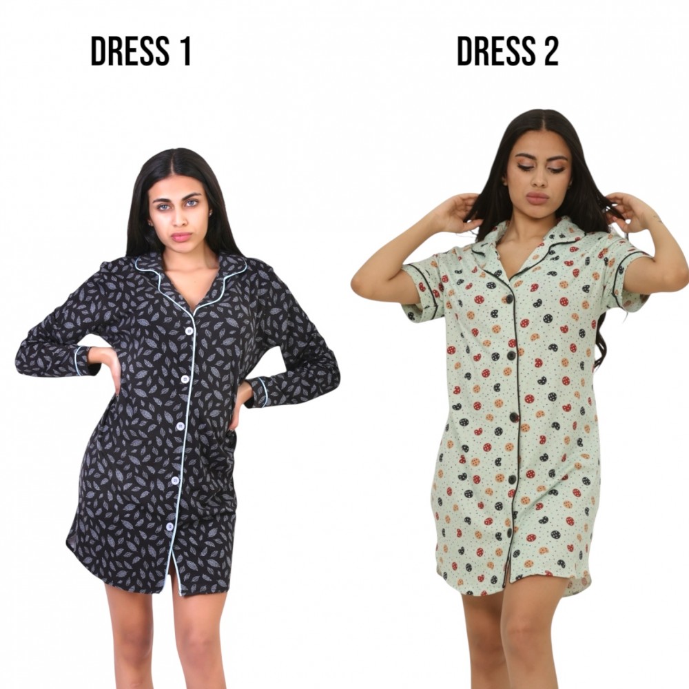 Woman Summer Pyjamas 2  Dresses -  Leaves Blue + Cookies