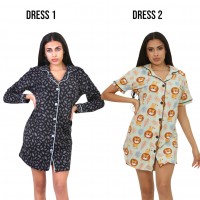 Woman Summer Pyjamas 2  Dresses -  Leaves Blue + Lion Green