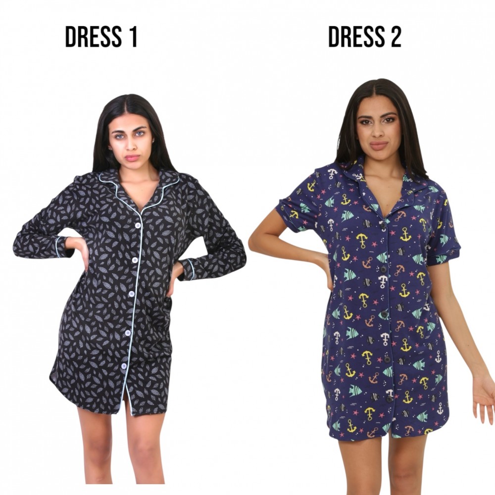 Woman Summer Pyjamas 2  Dresses -  Leaves Blue + Sea