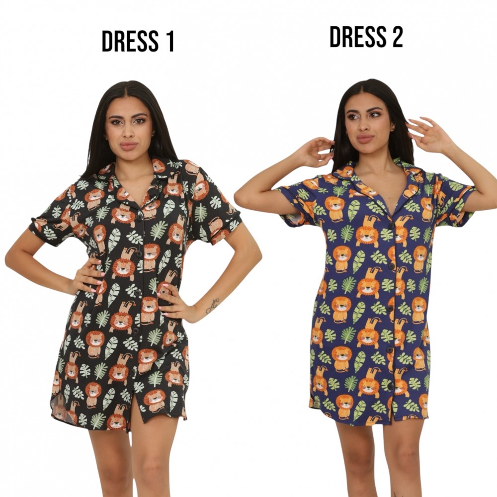 Woman Summer Pyjamas 2  Dresses -  Lion Black + Lion Navy