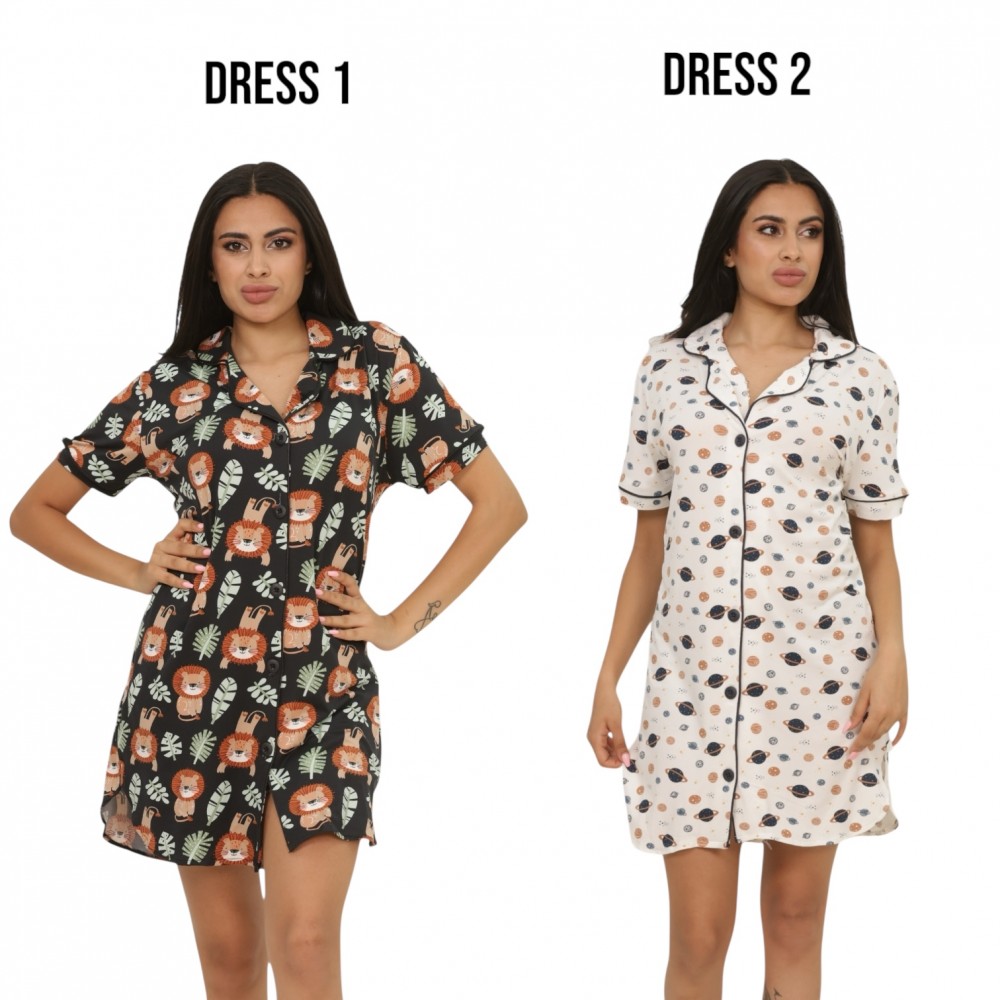 Woman Summer Pyjamas 2  Dresses -  Lion Black + Planet