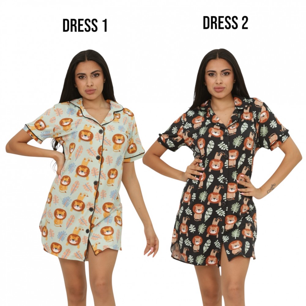 Woman Summer Pyjamas 2  Dresses -  Lion Green + Lion Balck