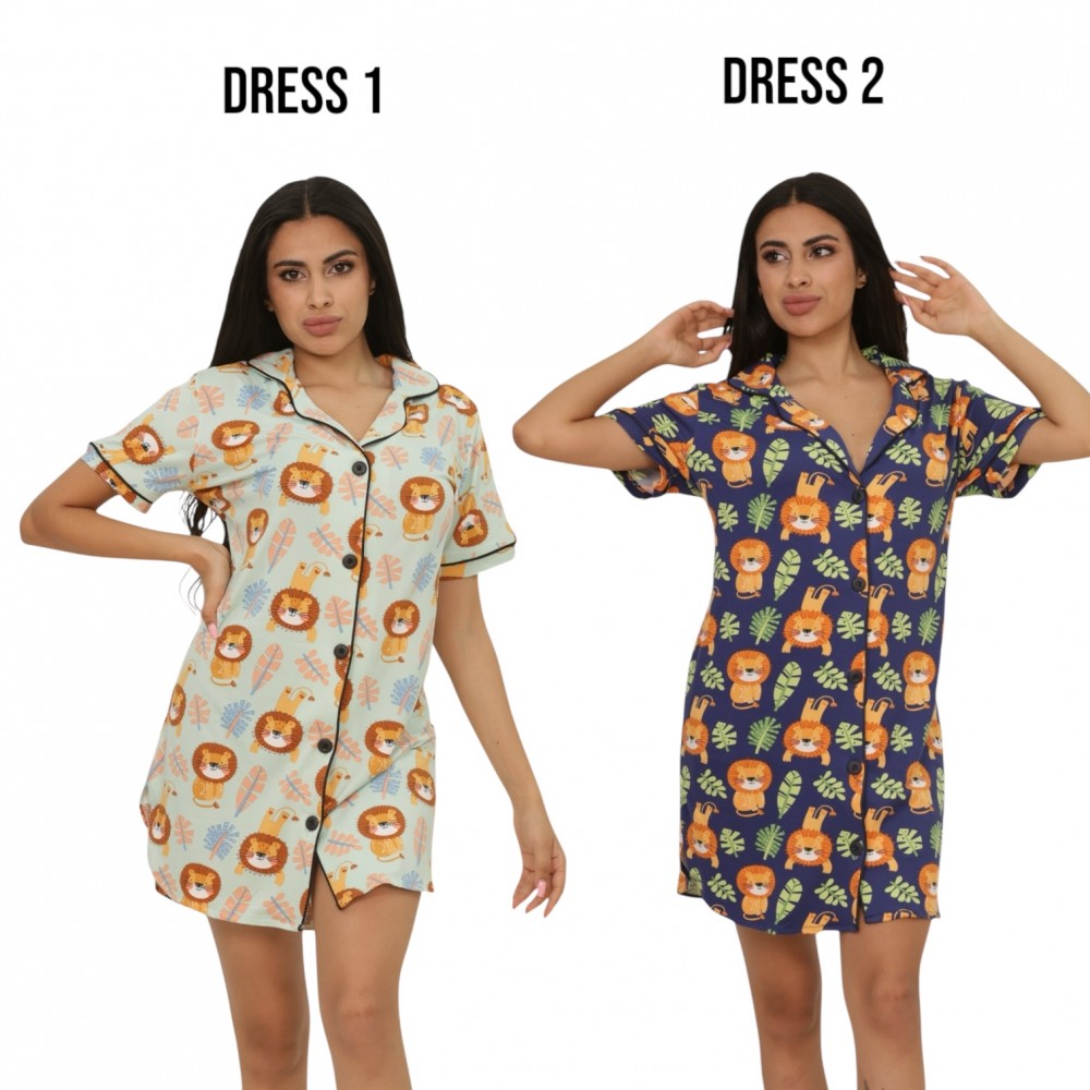 Woman Summer Pyjamas 2  Dresses -  Lion Green + Lion Navy