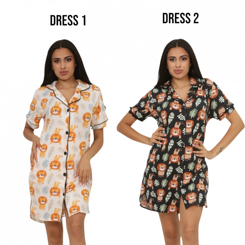 Woman Summer Pyjamas 2  Dresses -  Lion White + Lion BLack