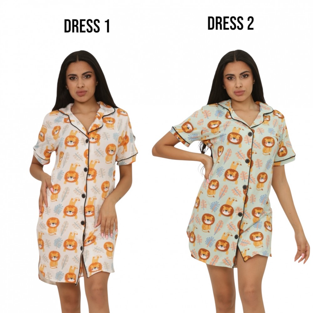 Woman Summer Pyjamas 2  Dresses -  Lion White + Lion Green