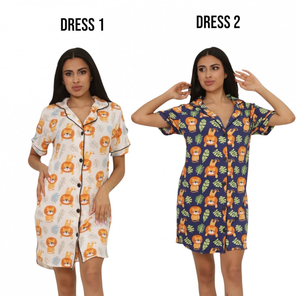 Woman Summer Pyjamas 2  Dresses -  Lion White + Lion Navy
