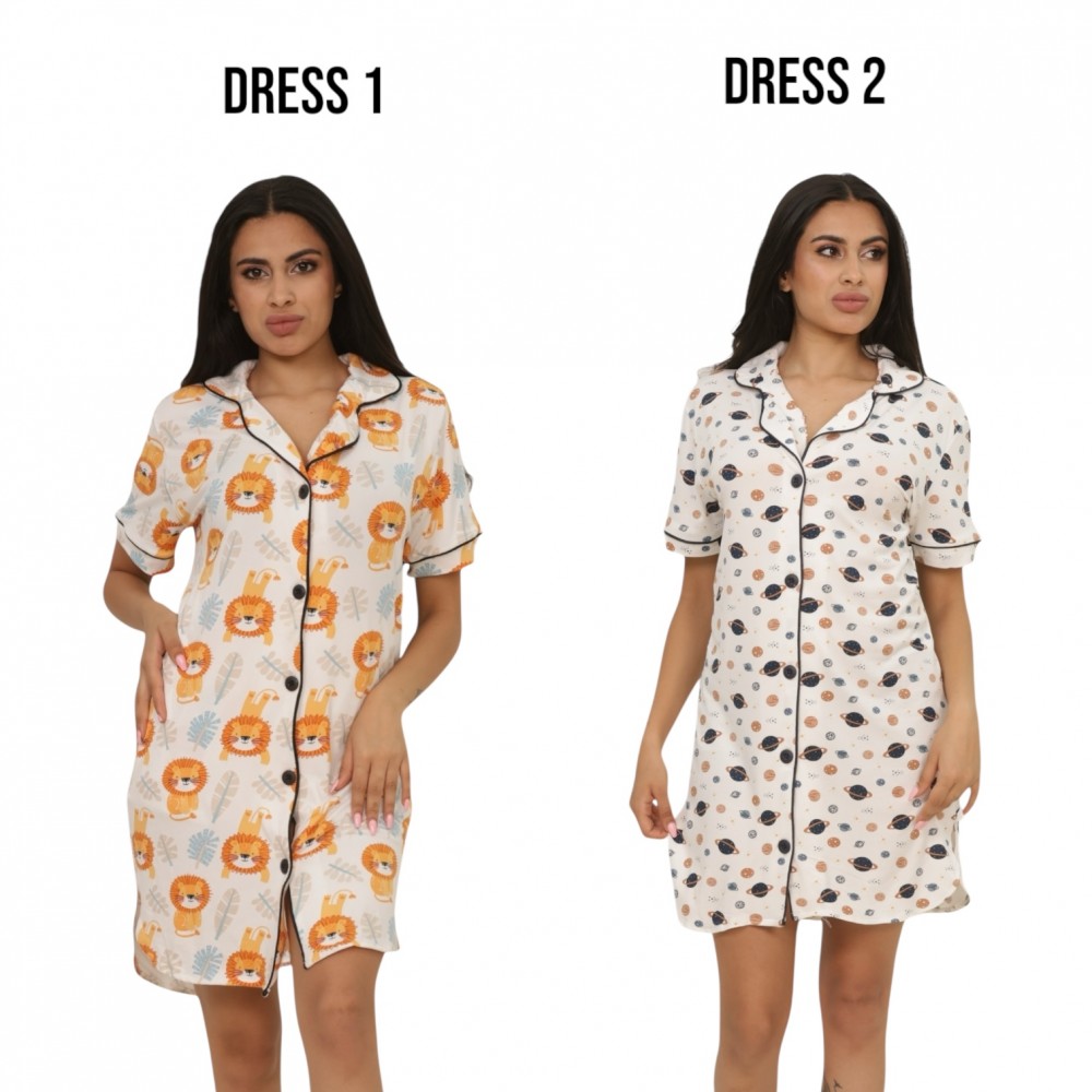 Woman Summer Pyjamas 2  Dresses -  Lion White + Planet