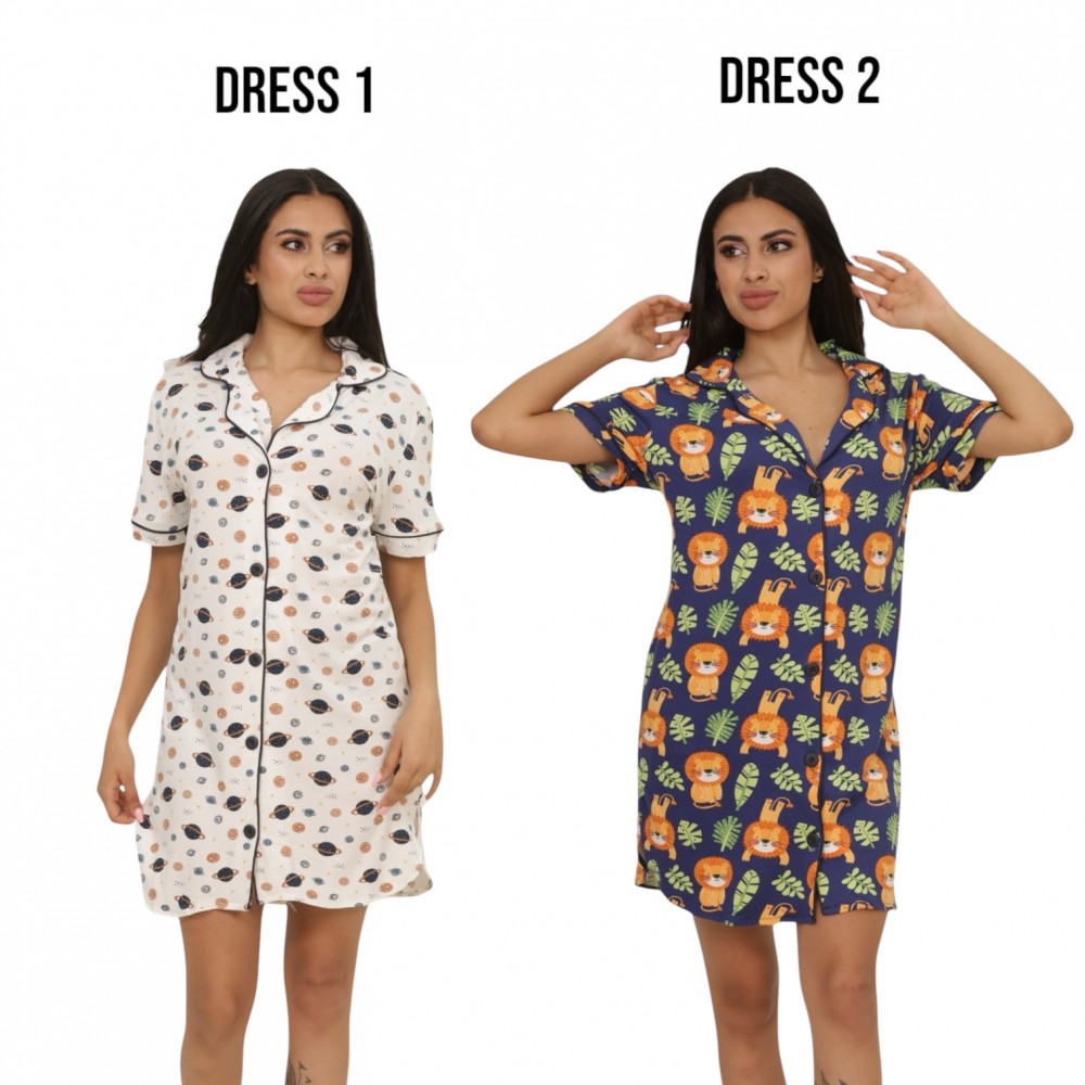Woman Summer Pyjamas 2  Dresses -  Planet + Lion Navy