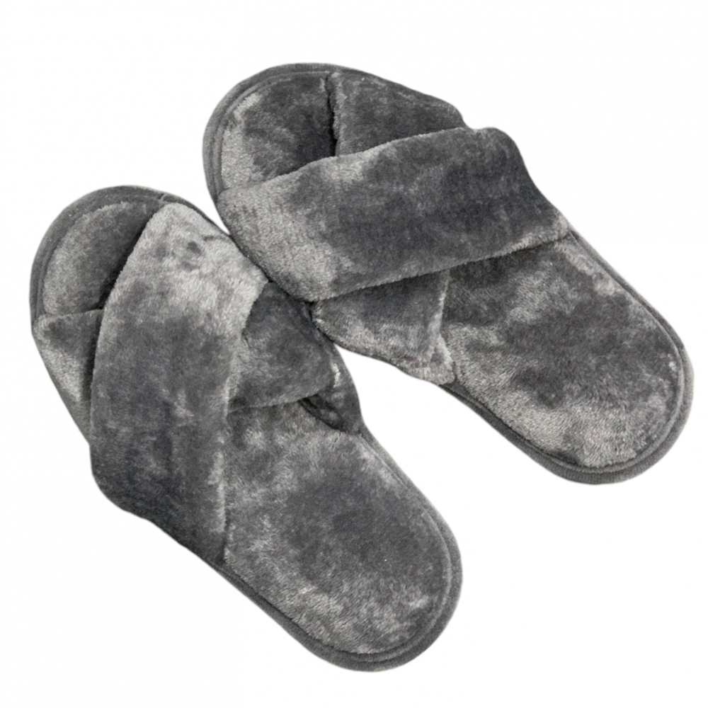 Woman Home Slippers Open Toe Dark Grey