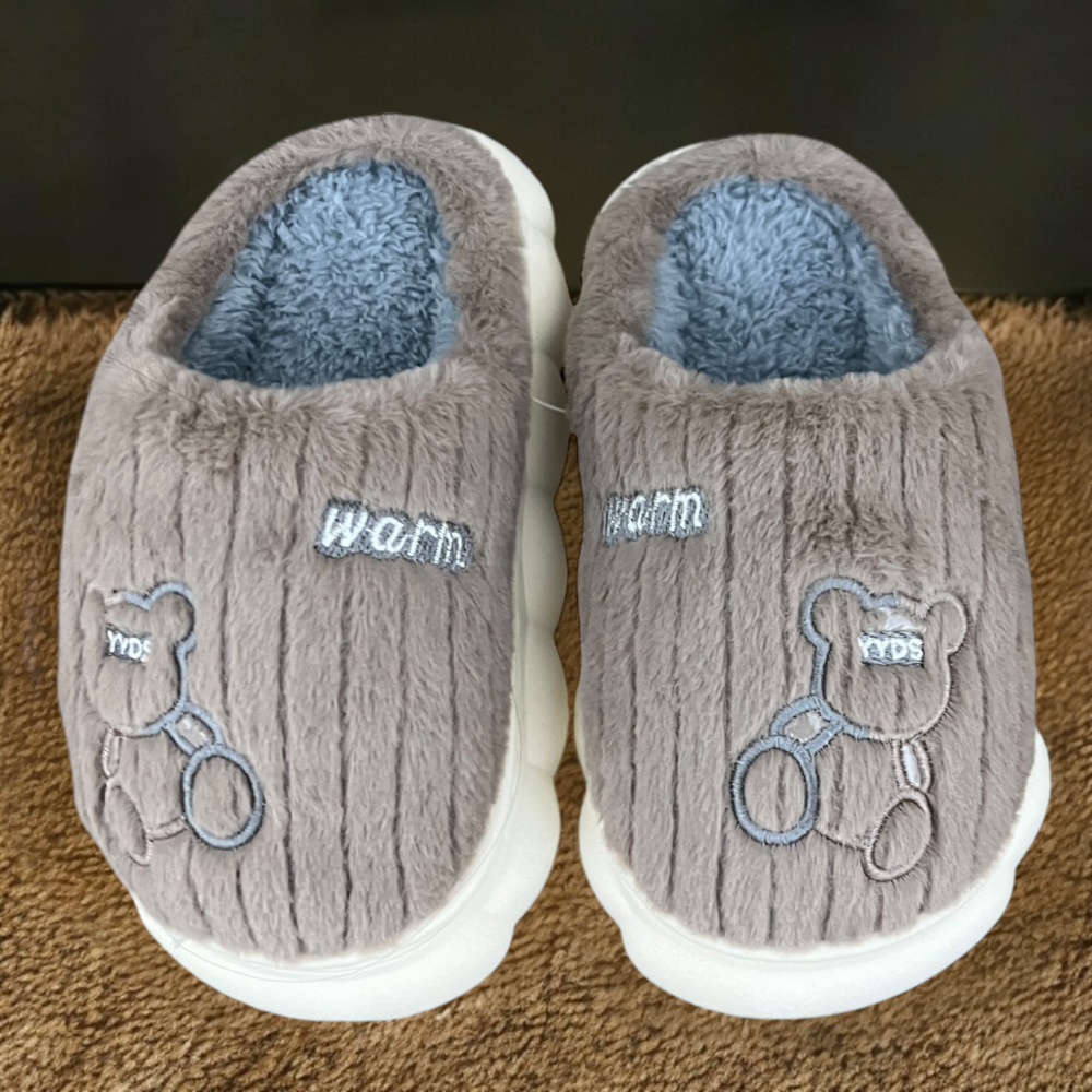 Kids Winter Slippers Warm Bear Brown