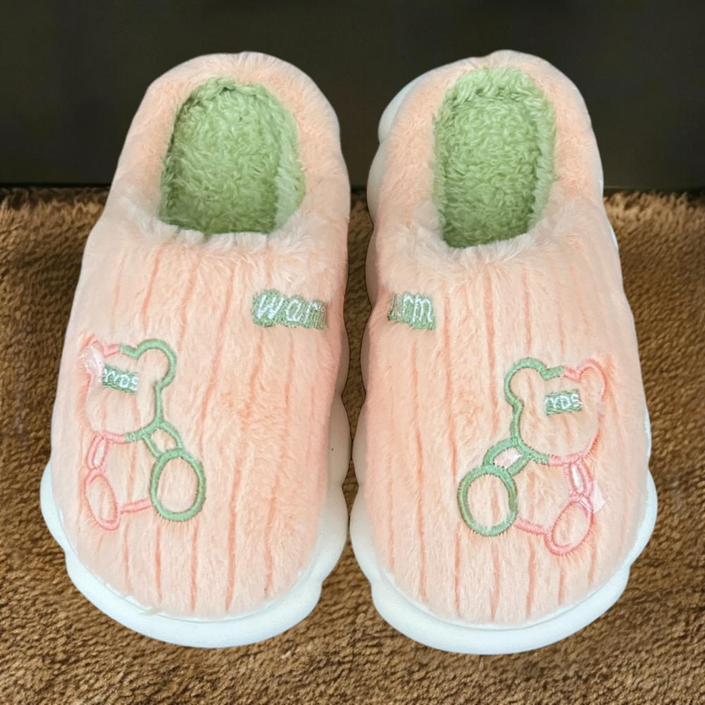 Kids Winter Slippers Warm Bear Coral