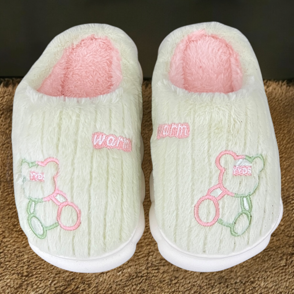 Kids Winter Slippers Warm Bear Green