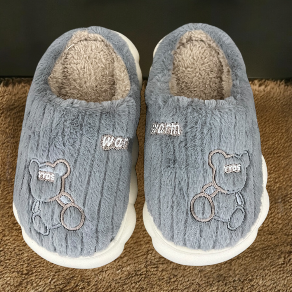 Kids Winter Slippers Warm Bear Grey