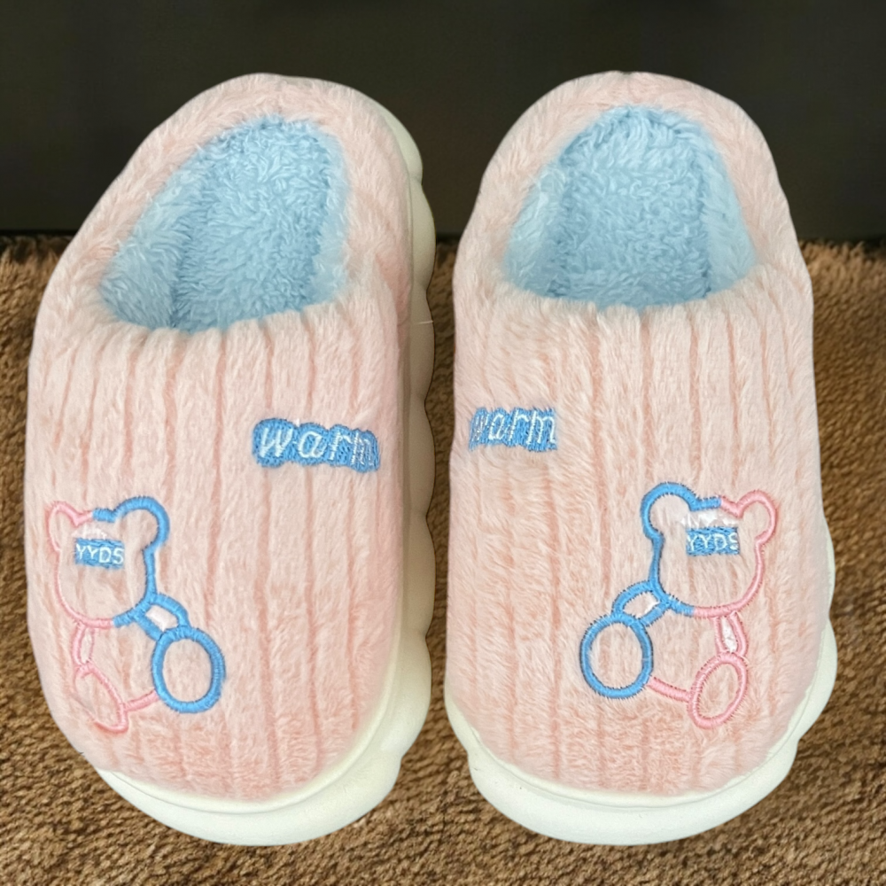 Kids Winter Slippers Warm Bear Pink