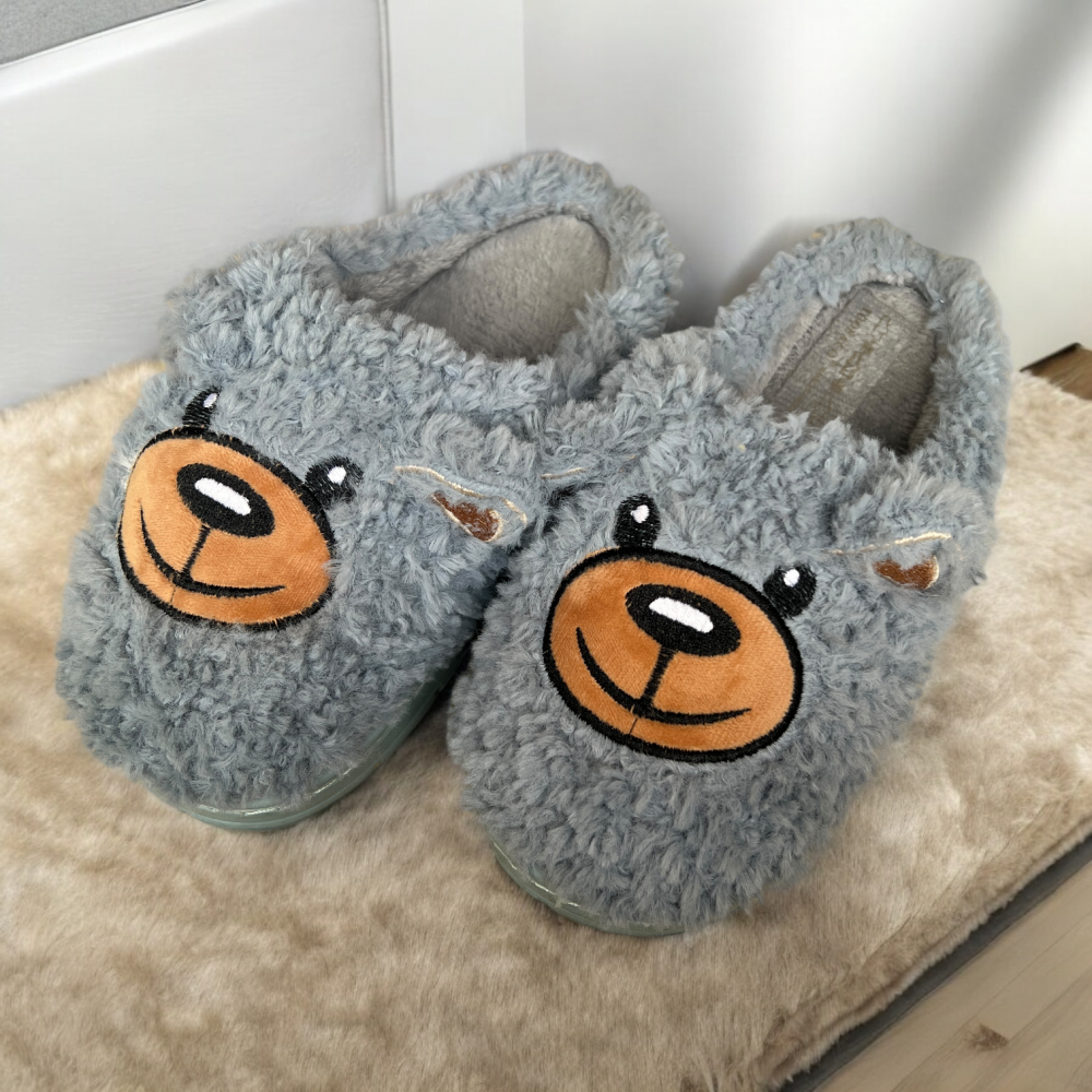 Kids Winter Slippers Bear Grey