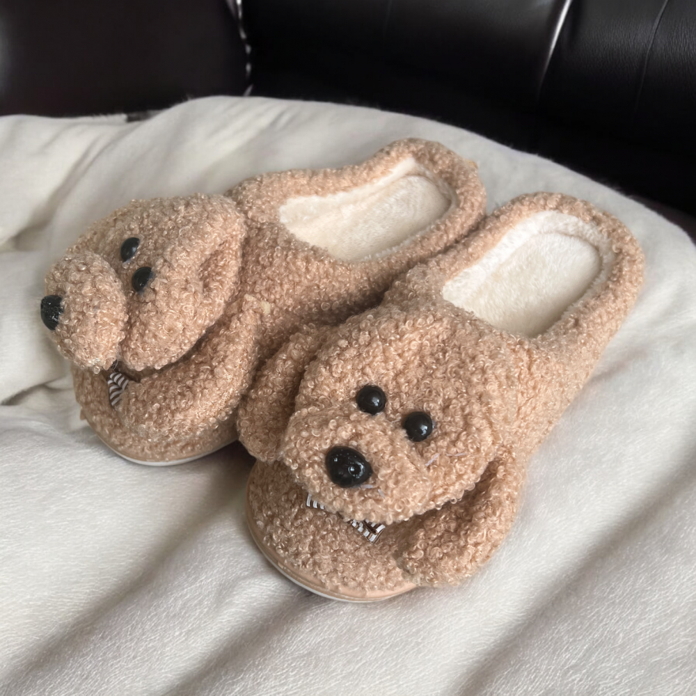 Kids Winter Slippers Doggy Beige