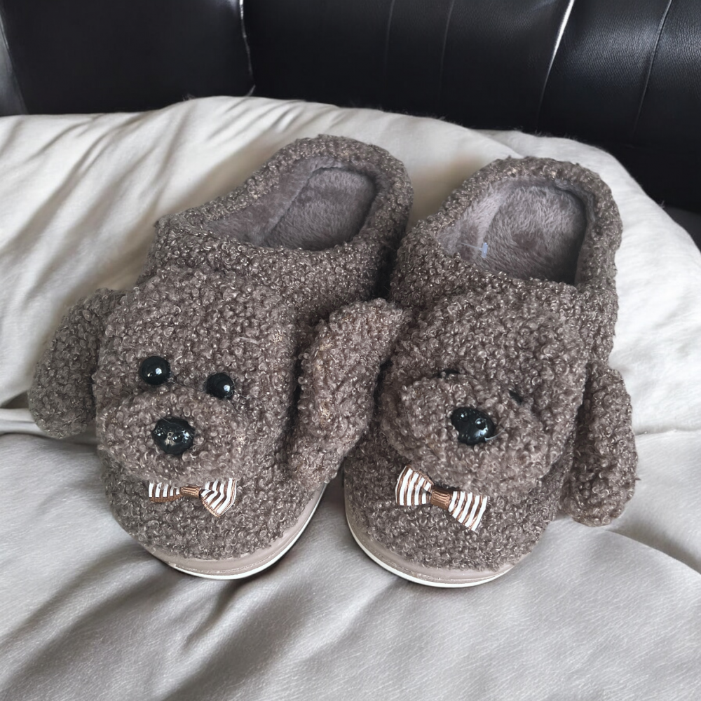 Kids Winter Slippers Doggy Brown